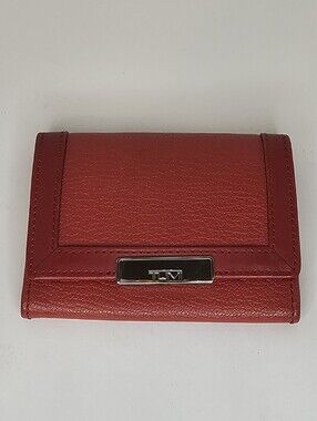 Tumi Red Grained Leather Snap Card Holder Wallet Tan Interior